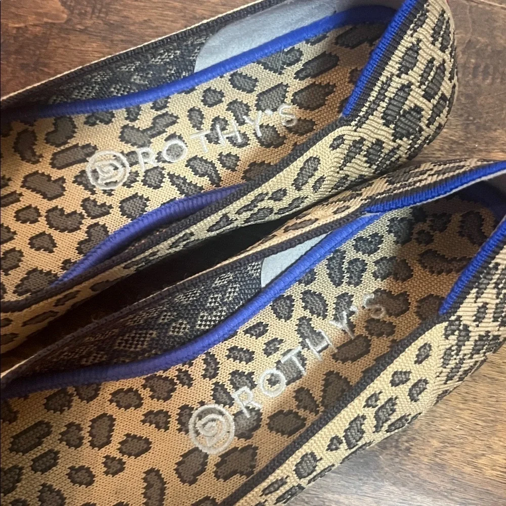Rothy's Spotted Leopard Print Flats with Blue Accent, size 10